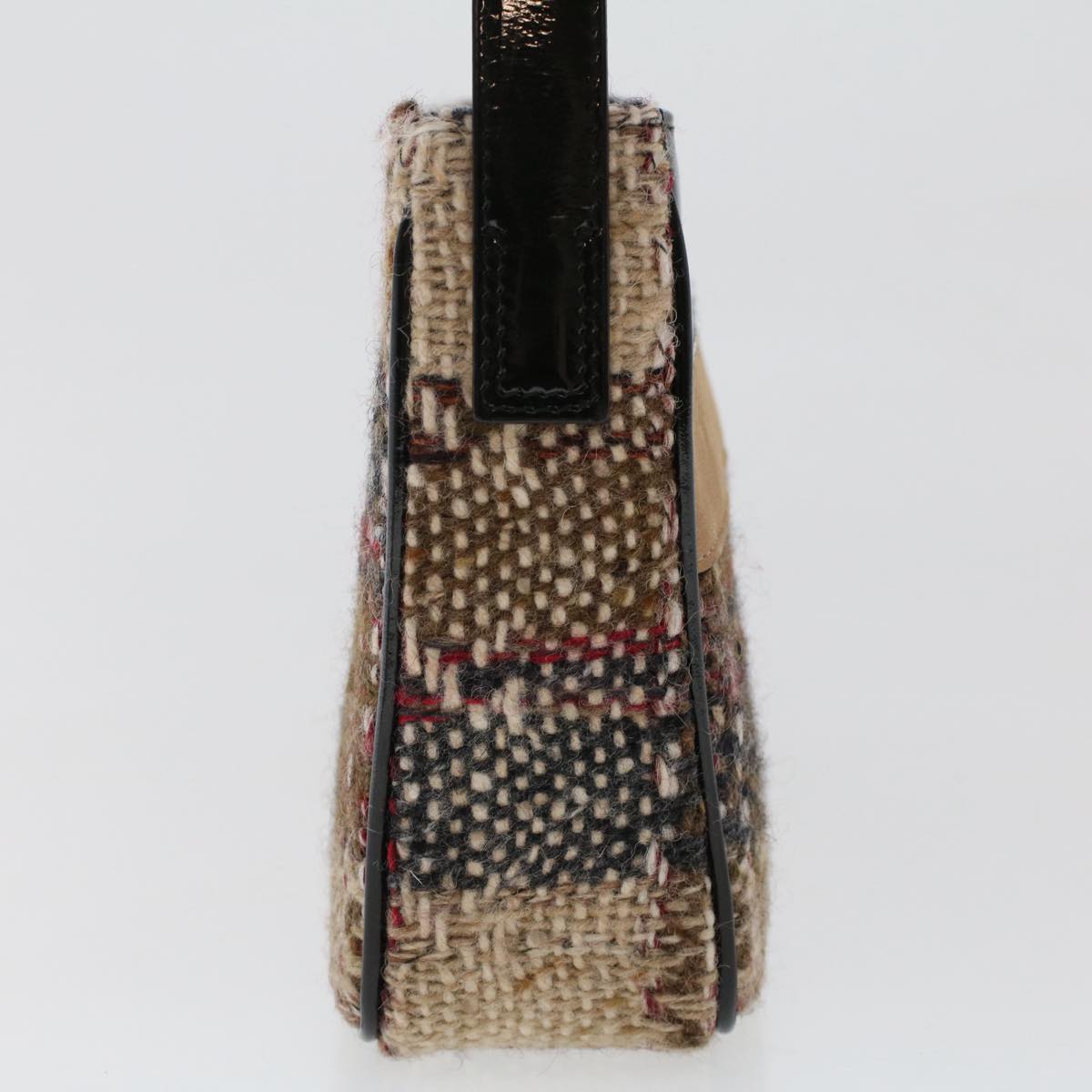 Luxury Burberry Nova Check Hand Bag Wool Beige Auth 49934