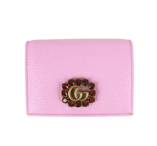 Gucci GG Marmont Pink Leather Crystal Wallet