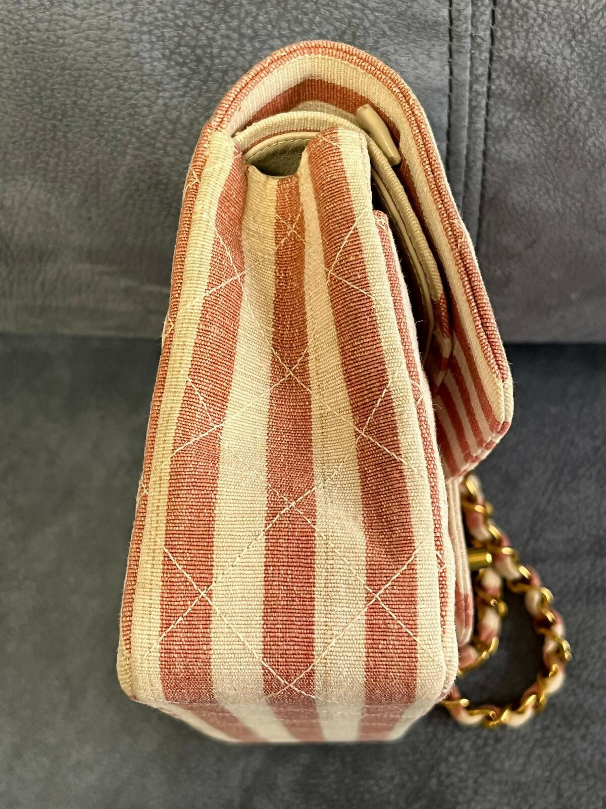 Chanel  Striped Linen Classic Flap Bag
