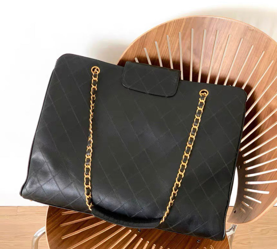 Chanel  Quilted Shopper Lambskin Leather Bag