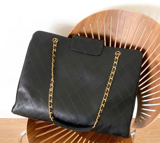 Chanel  Quilted Shopper Lambskin Leather Bag