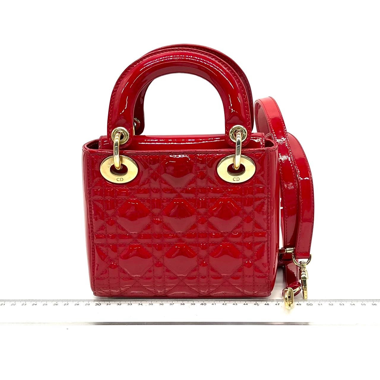 Lady Dior Patent Leather Red Mini handbag with gold hardware