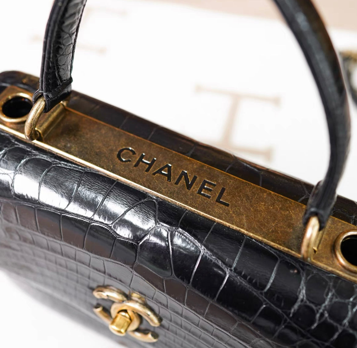 Chanel Black Exotic Croccodile Leather  Flap Bag
