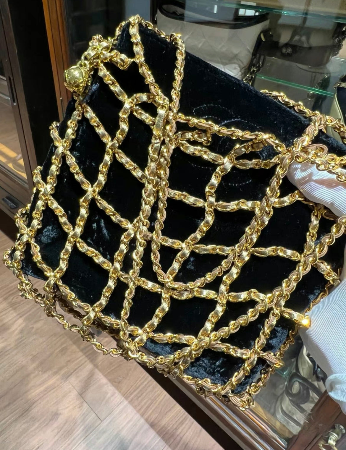 Chanel Minaudière Clutch Rare  Micro Mini Woven Chain Black Satin Satchel
