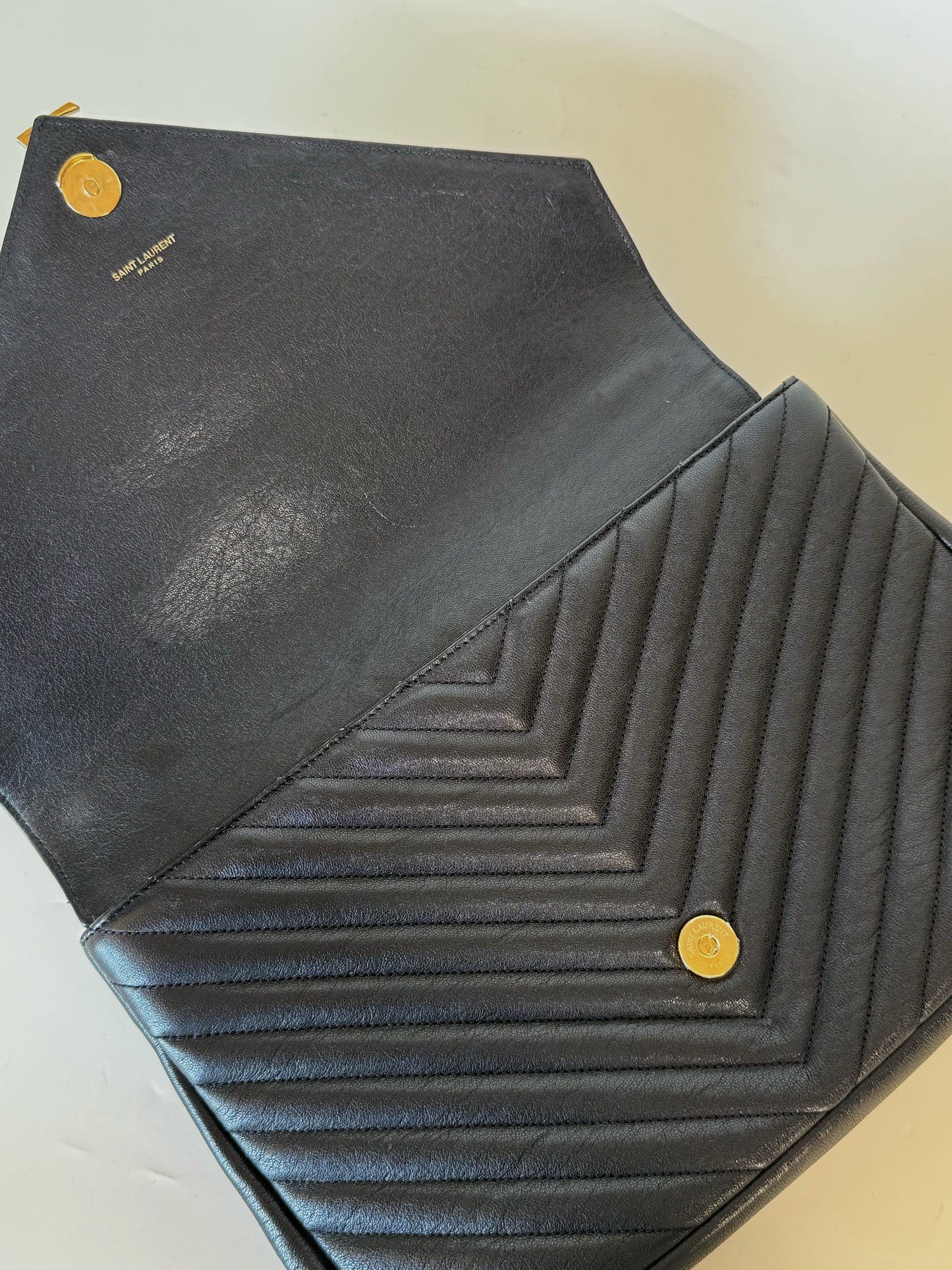 Saint Laurent Grain De Matelasse chevron monogram Stachel (Bundle with Louis Vuitton Clutch)
