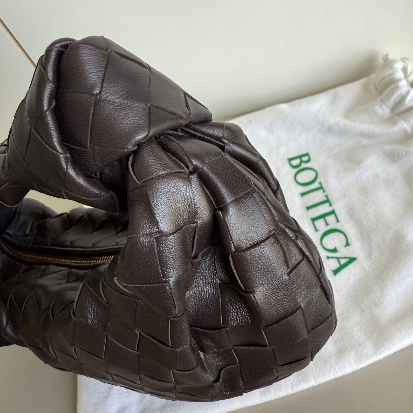 Bottega Veneta Jodie Mini Fondant Dark Chocolate Brown Lambskin Leather Clutch Bag