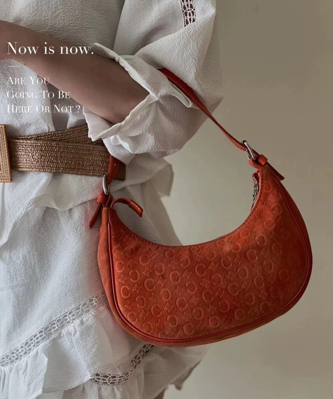 Celine Ava Hobo Orange Suede Leather Shoulder Bag