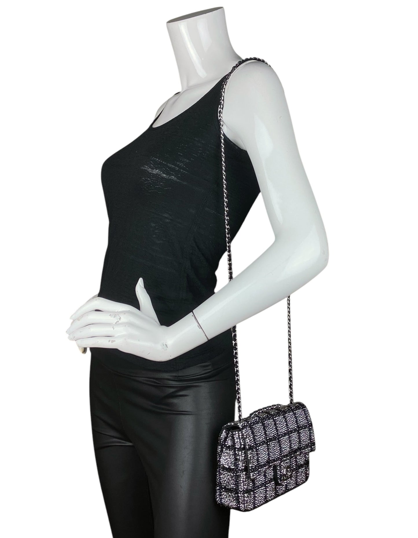 Chanel 2025 Black and Silver Strass Crystal Small Flap Bag