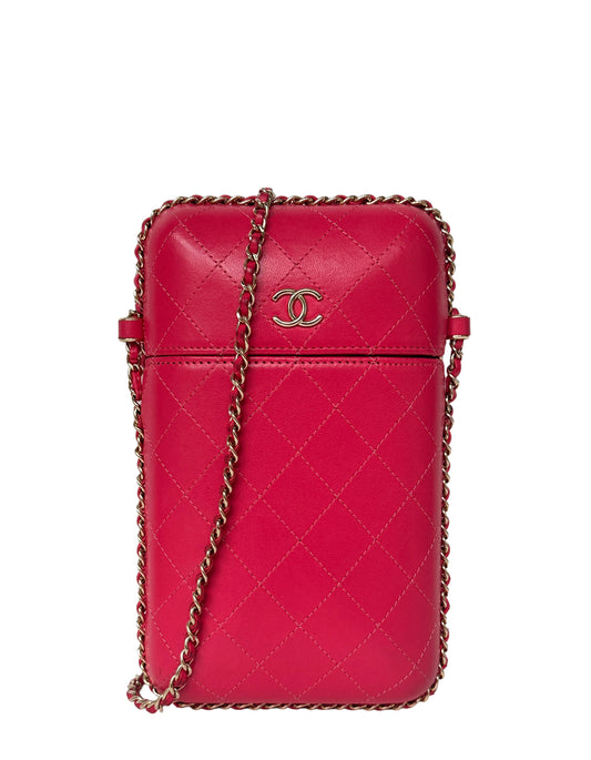 Chanel Pink Lambskin Chain Around Phone Holder Crossbody