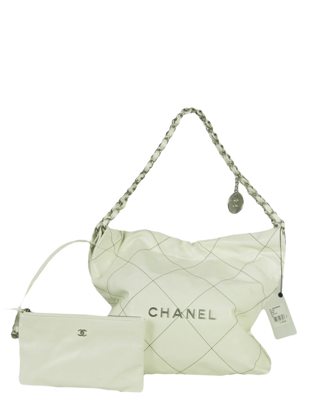 Chanel White Leather Quilted Chanel 22 Tote Bag