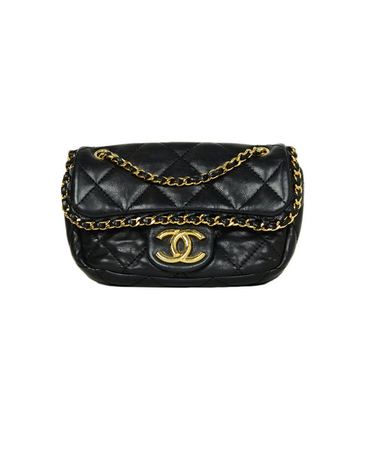 Chanel 2011 Black Lambskin Leather Quilted Mini Chain Me Flap Crossbody Bag