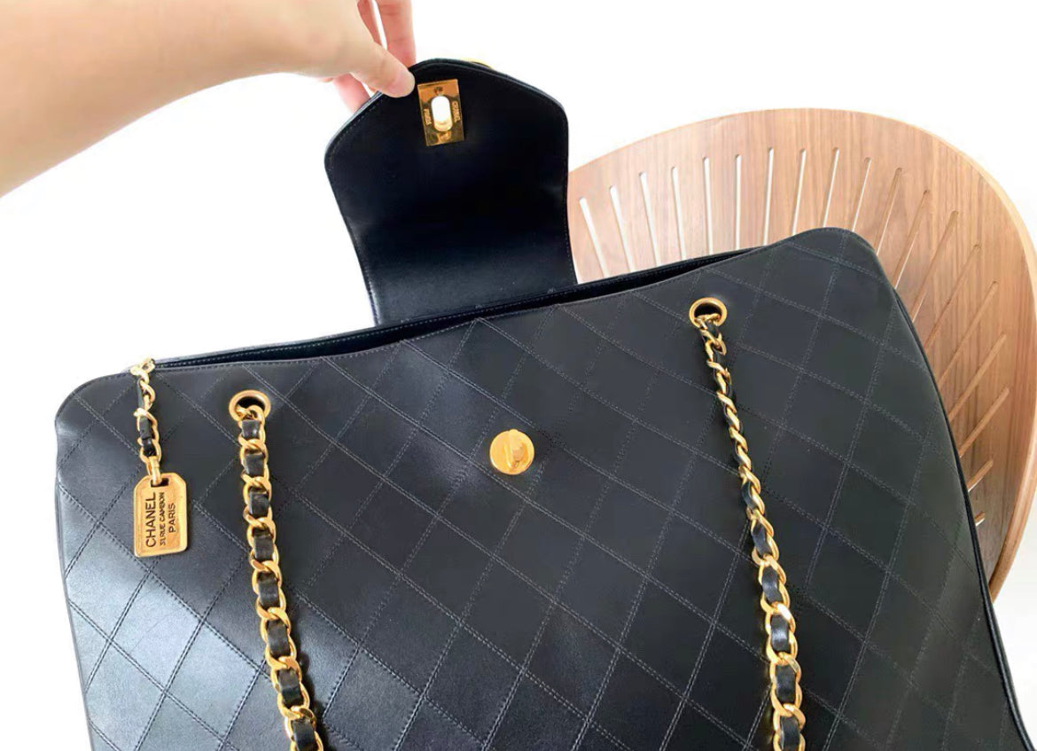 Chanel  Quilted Shopper Lambskin Leather Bag