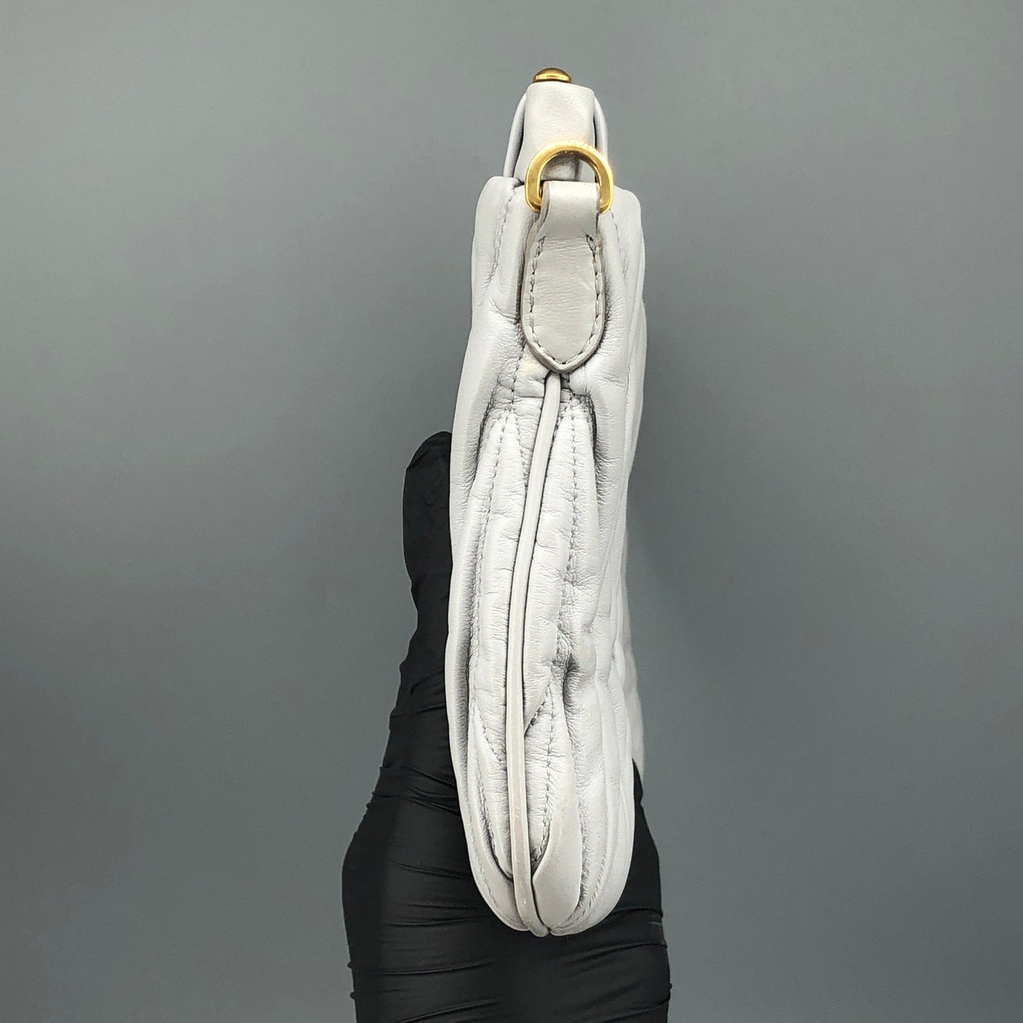 Miu Miu Grey Matelasse Leather Chain Clutch Shoulder Bag