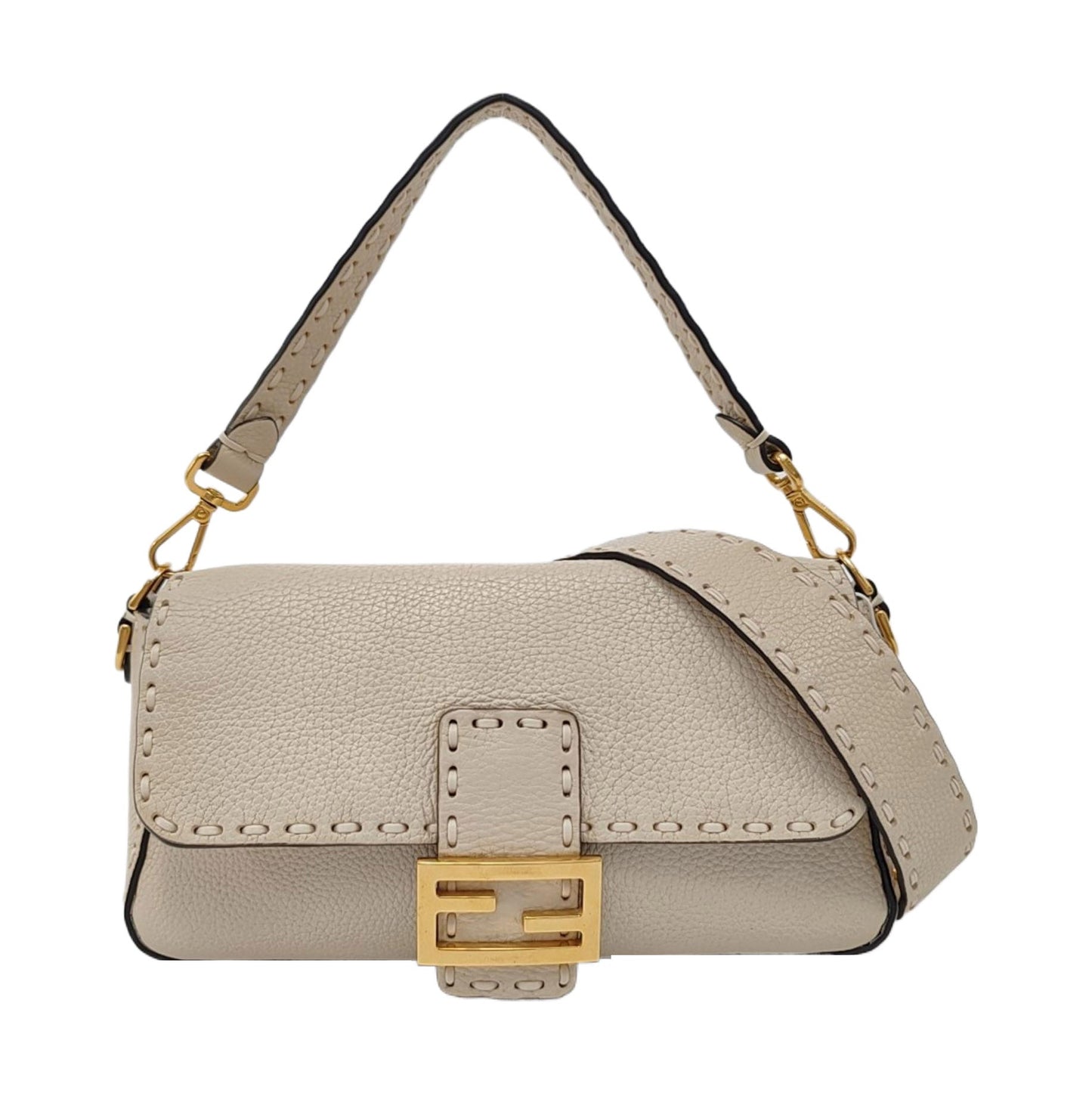Fendi Baguette Selleria Calfskin Leather Crossbody Bag Medium Off White