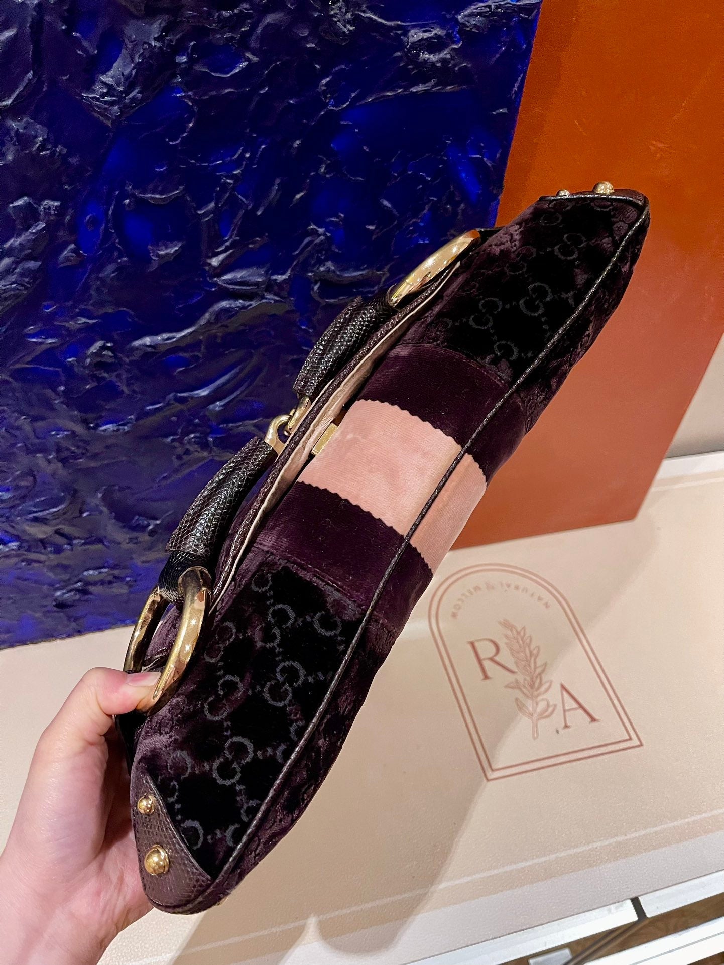 Gucci Horsebit 1955 Large Velvet Purple Shoulder Bag
