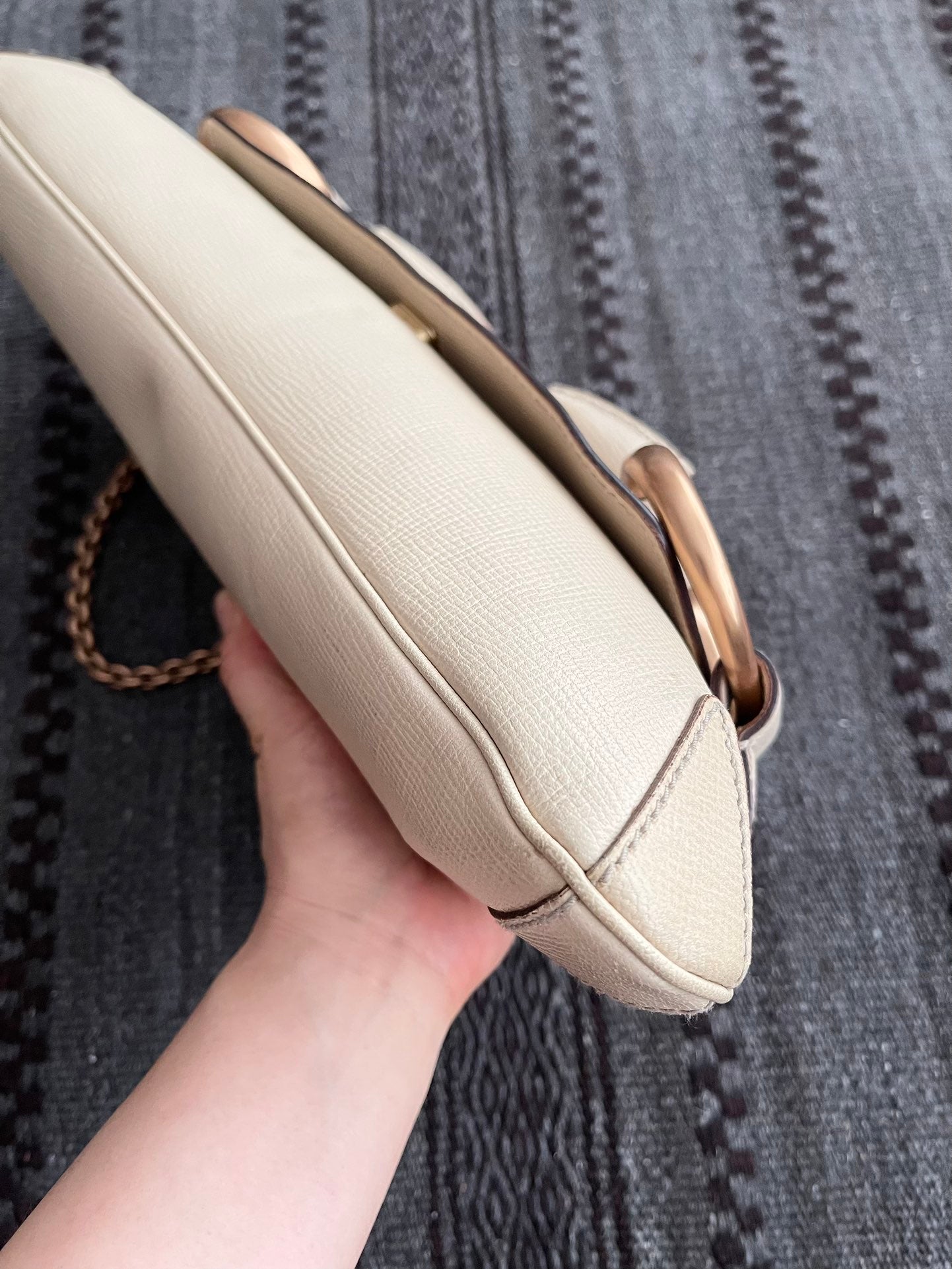 Gucci Horsebit 1955 Large White Leather Shoulder Bag