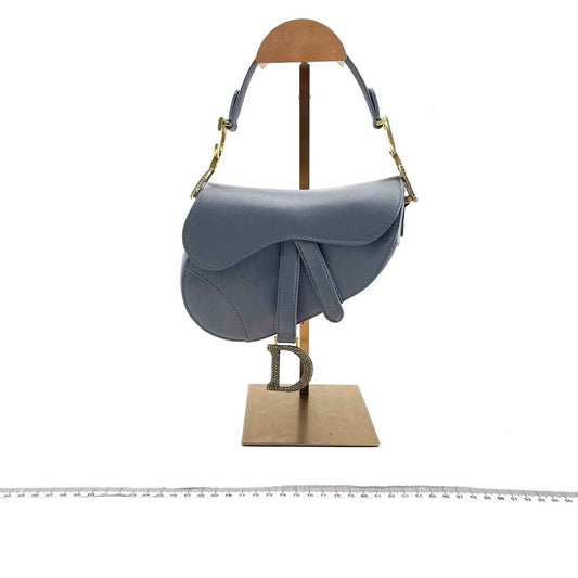Dior Saddle Mini Silk Blue Grey with Crystal Embedded Buckles
