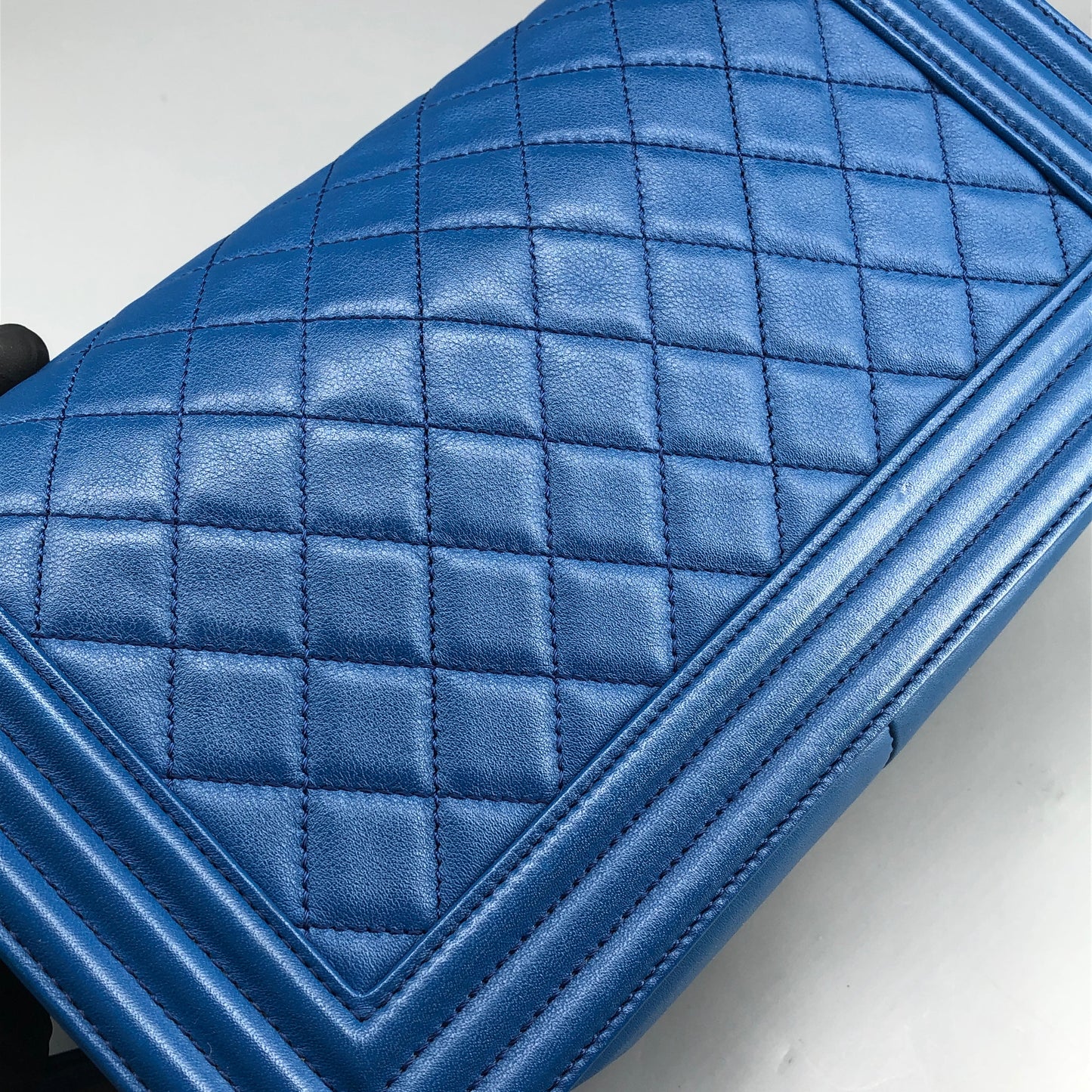 Chanel Boy Lambskin Leather Quilted Leather Chain Flap Bag Bright Blue