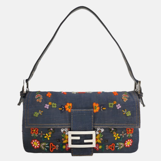 Fendi Baguette Denim with Floral Beads 25 Anniversary Special Collection