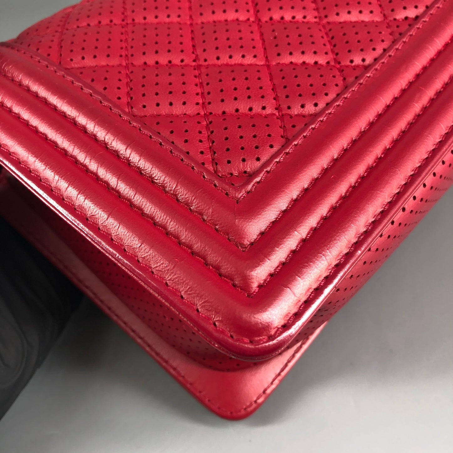 Chanel Boy Perforated Lambskin Quilted Shoulder Bag Hot Pink