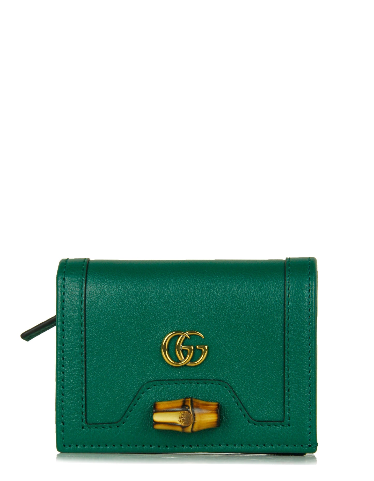 Gucci Emerald Green Calfskin Leather Diana Bamboo Card Case Wallet