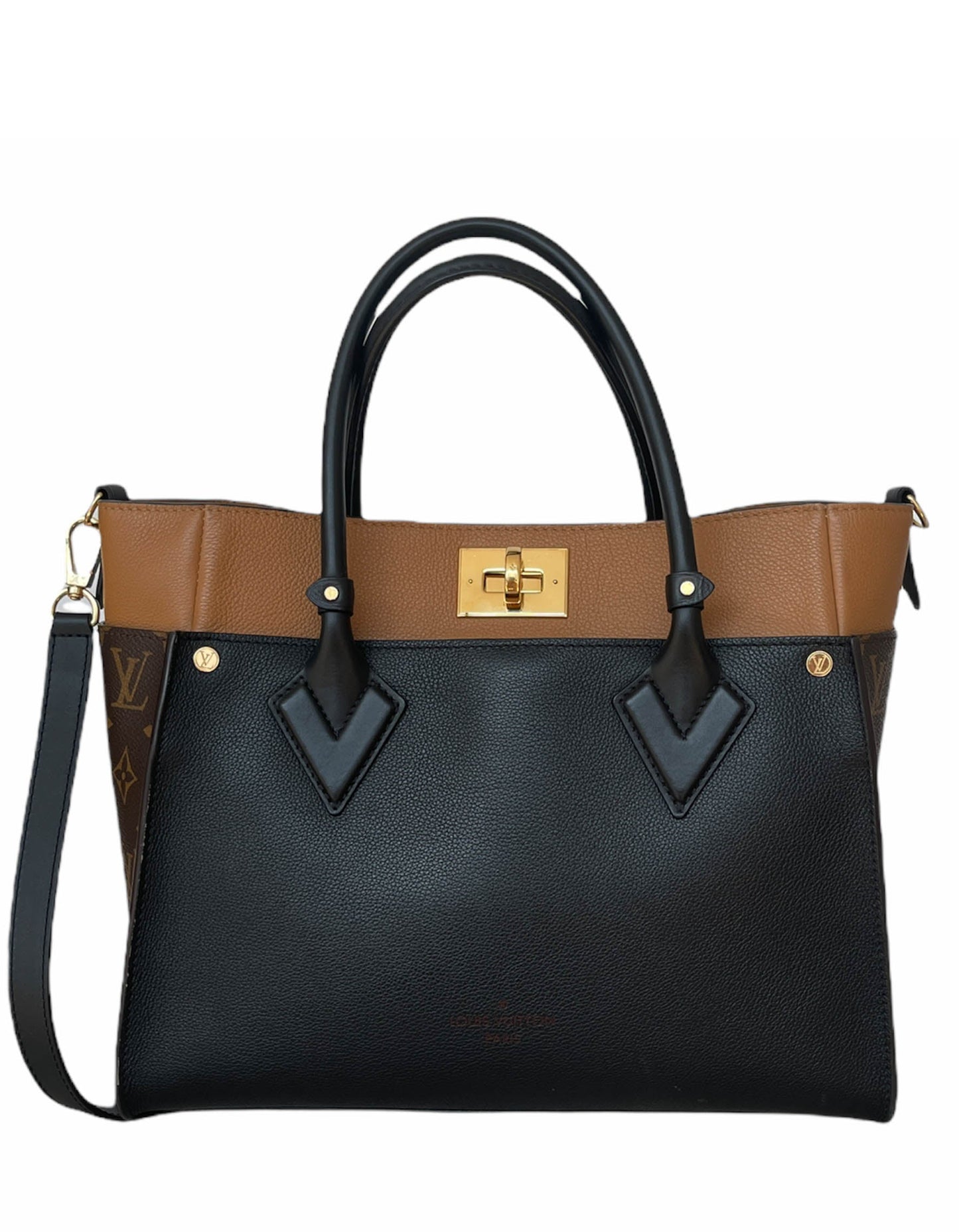 Louis Vuitton Black Calfskin & Monogram On My Side Tote Bag