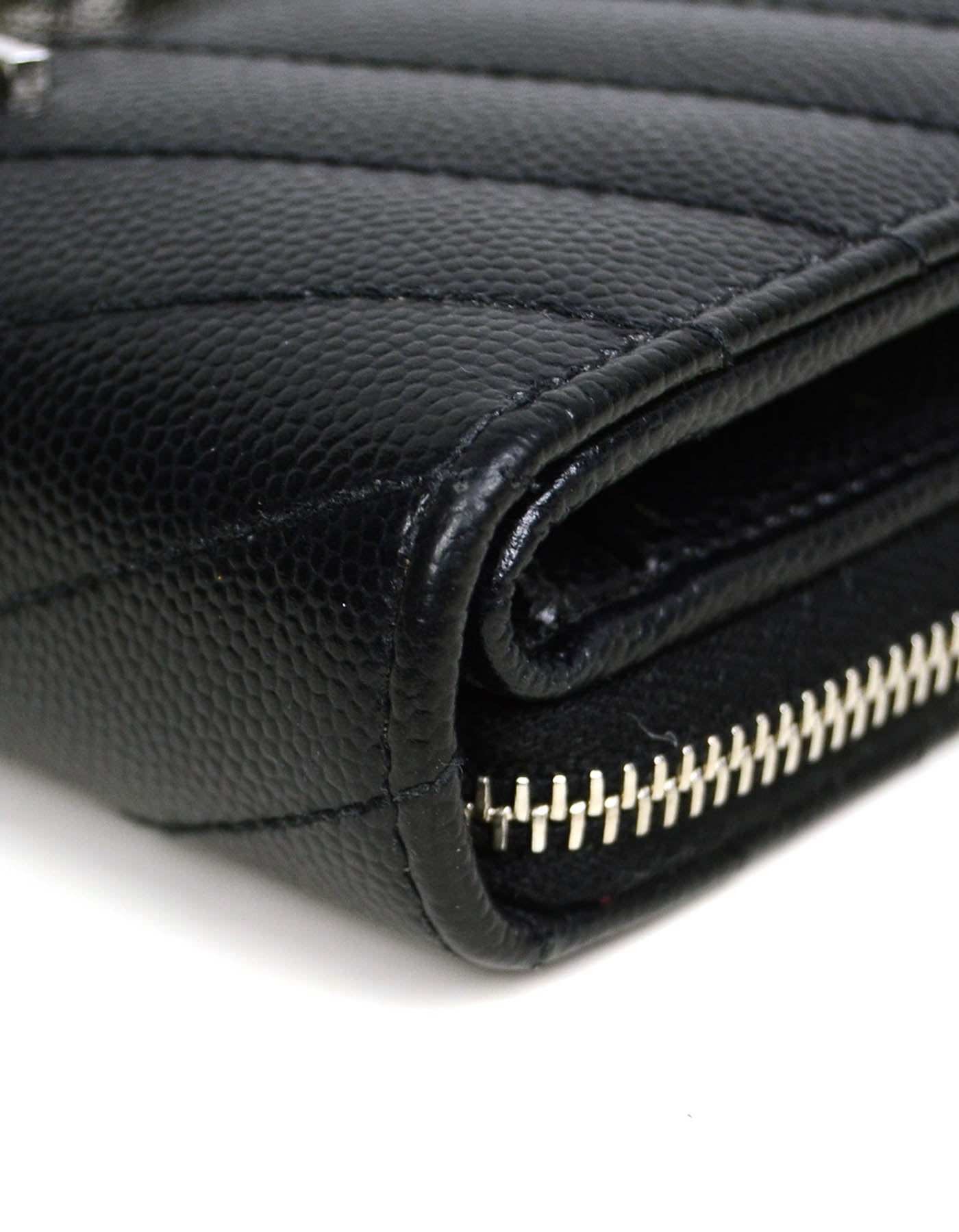 Saint Laurent Monogram Chevron Leather Compact Zip Around Wallet