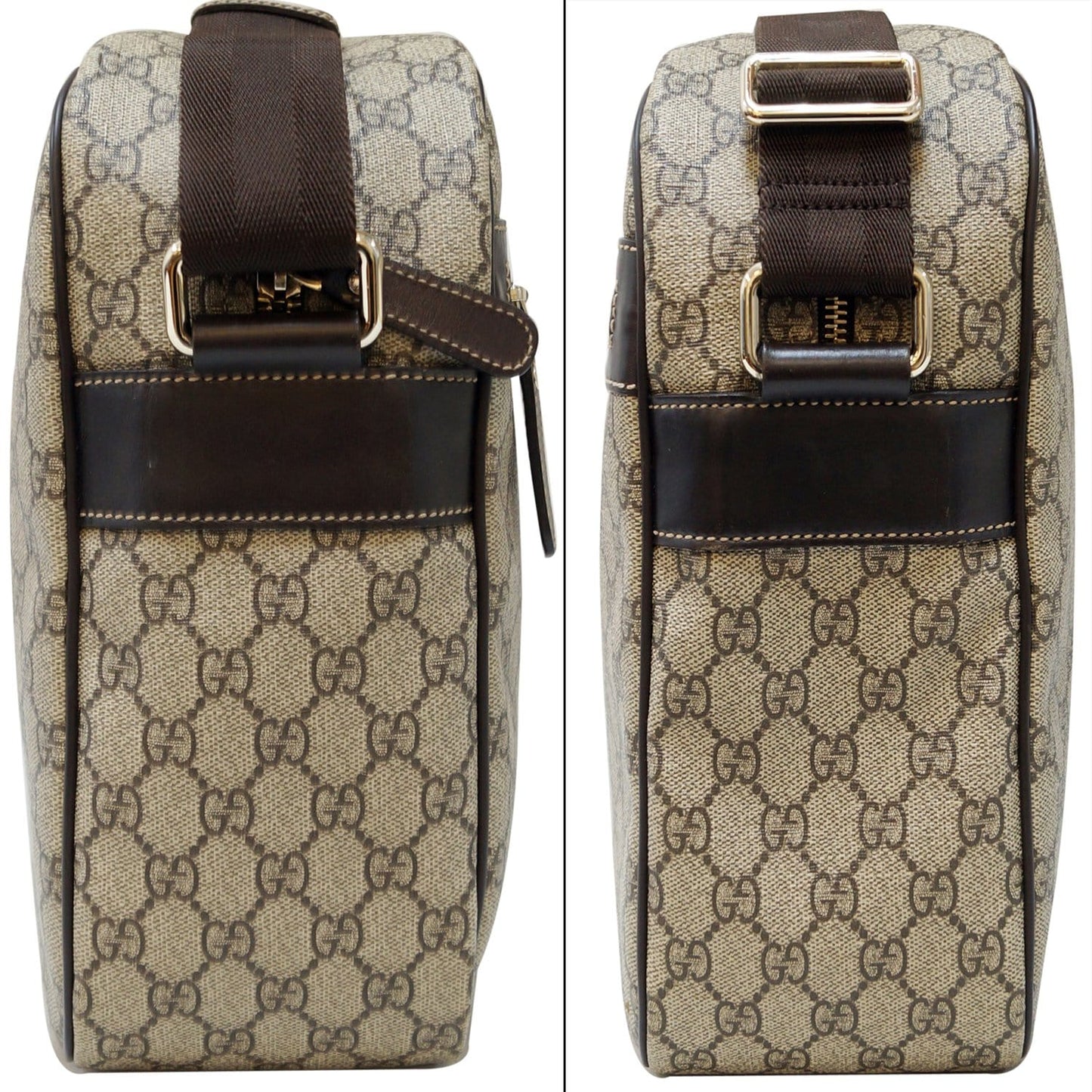 GUCCI Men's Beige/Ebony GG  Plus Coated Canvas Messenger Crossbody Bag 211107