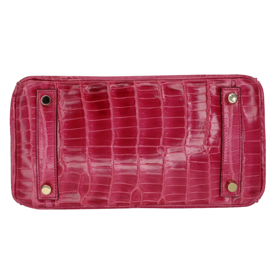 Hermes25cm Birkin Rose Tyrien Shiny Niloticus Crocodile Gold Hardware