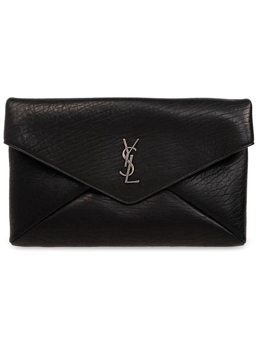 Luxury Saint Laurent Trending 2025 Cassandre Embellished Leather Clutch Bag Black