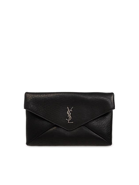 Luxury Saint Laurent Trending 2025 Cassandre Embellished Leather Clutch Bag Black