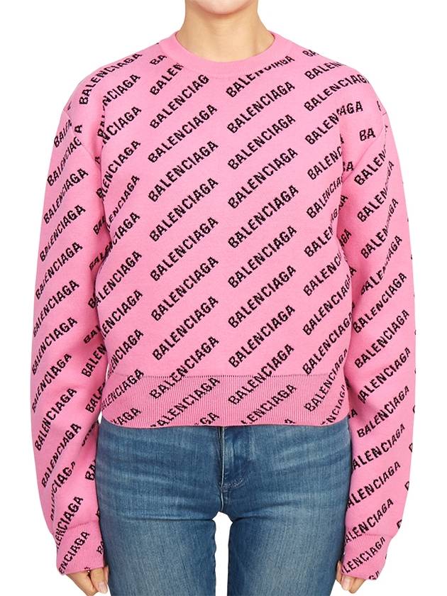 Luxury Balenciaga Trending 2026 Mini All-Over Logo Knit Top Pink