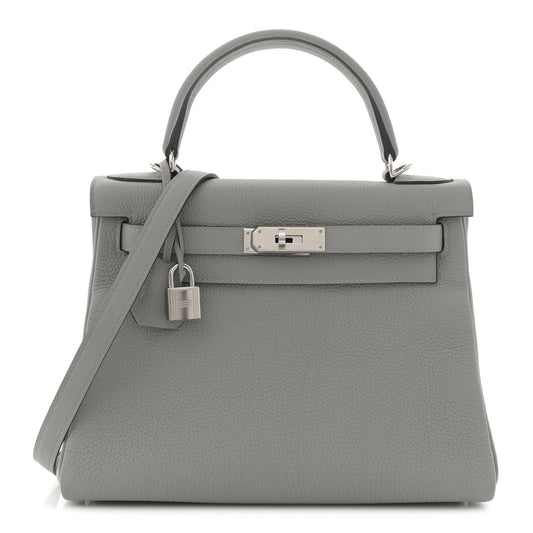 Hermes Togo Horseshoe Kelly Retourne 28 Gris Mouette