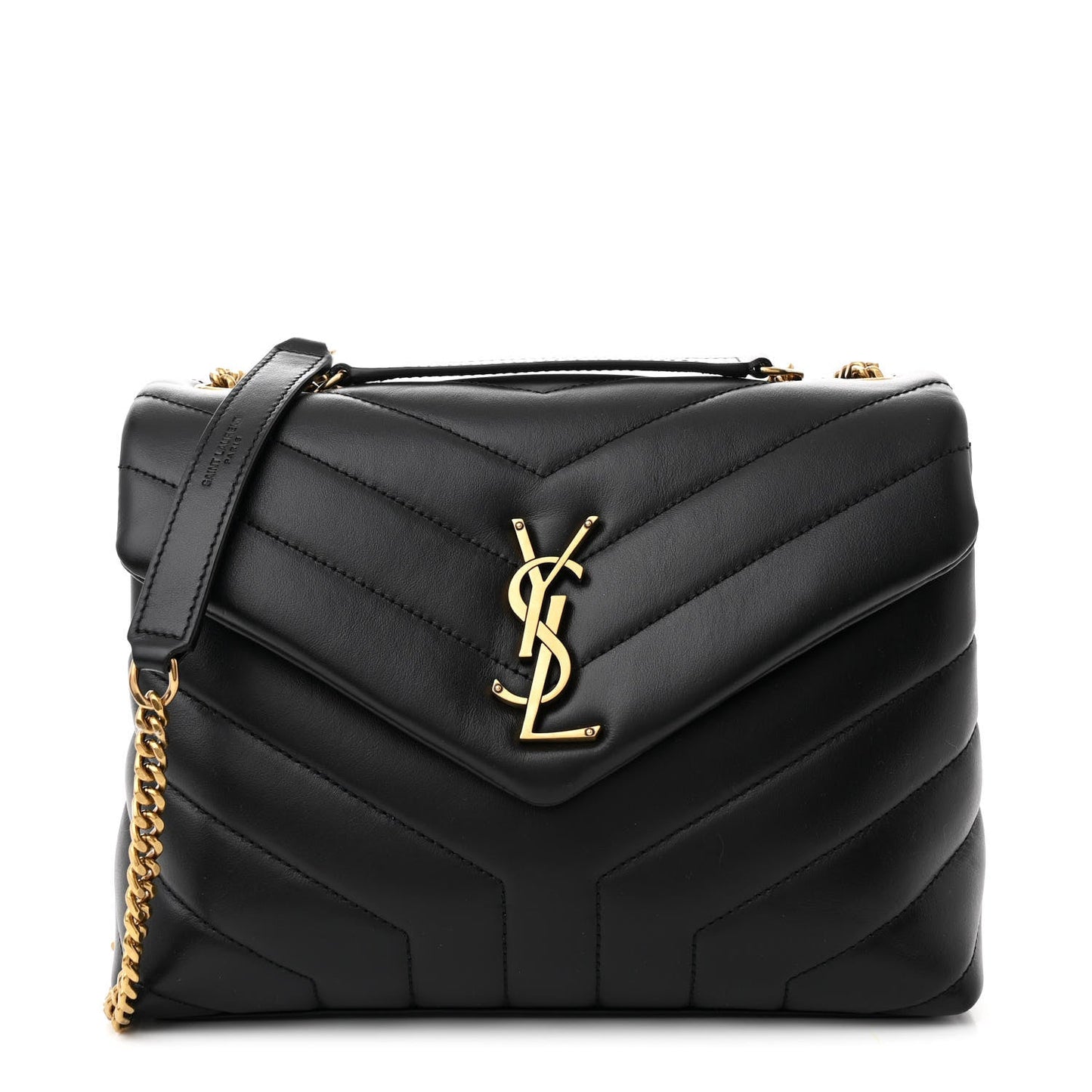 Saint Laurent Calfskin Y Quilted Monogram Small Loulou Chain Satchel Black