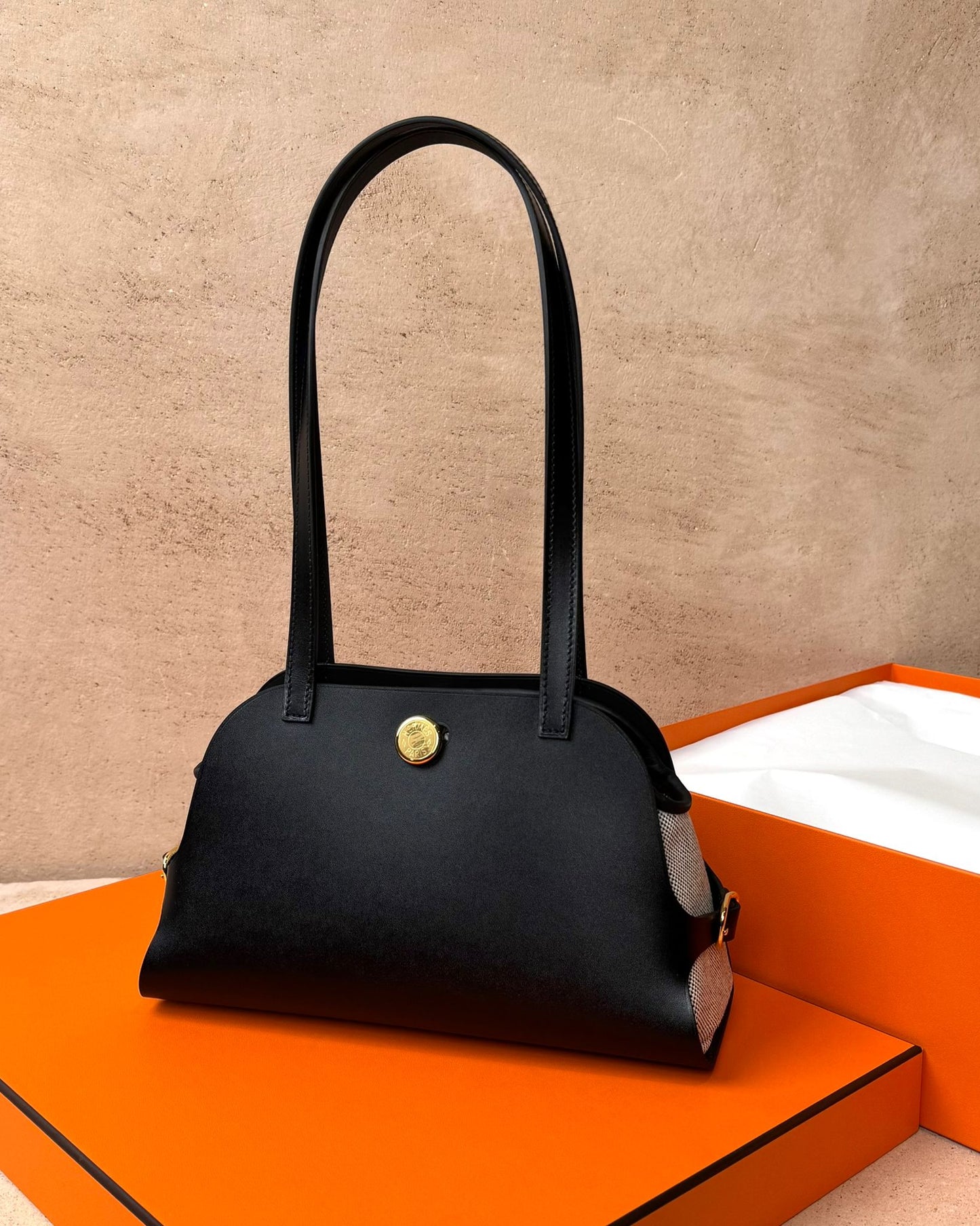 Hermès Tablier Sellier - Black Hunter / Ecru Toile | Gold Hardware