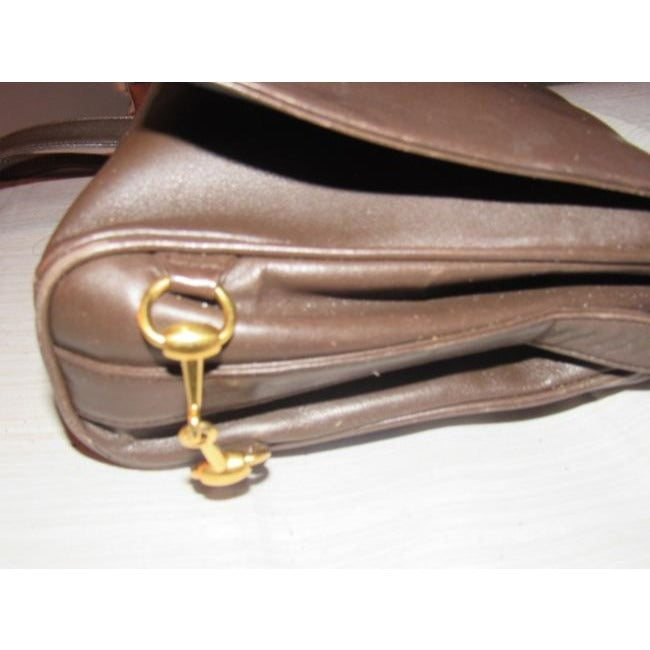 Gucci Vintage Brown Leather With Gold Equestrian Accents Cross Body Bag