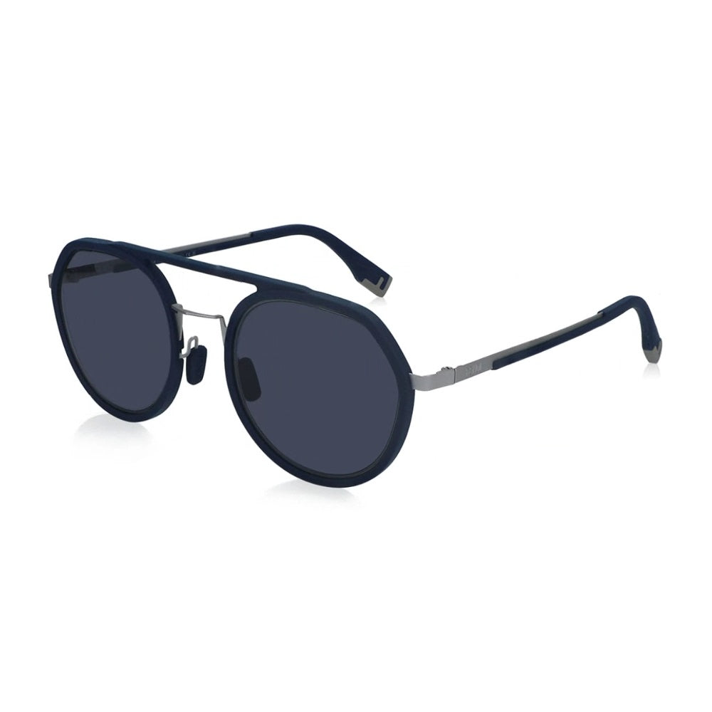 Fendi Sunglasses Round Full Rim, Matte Blue Silver Frame and Blue Lens FE40040U90V