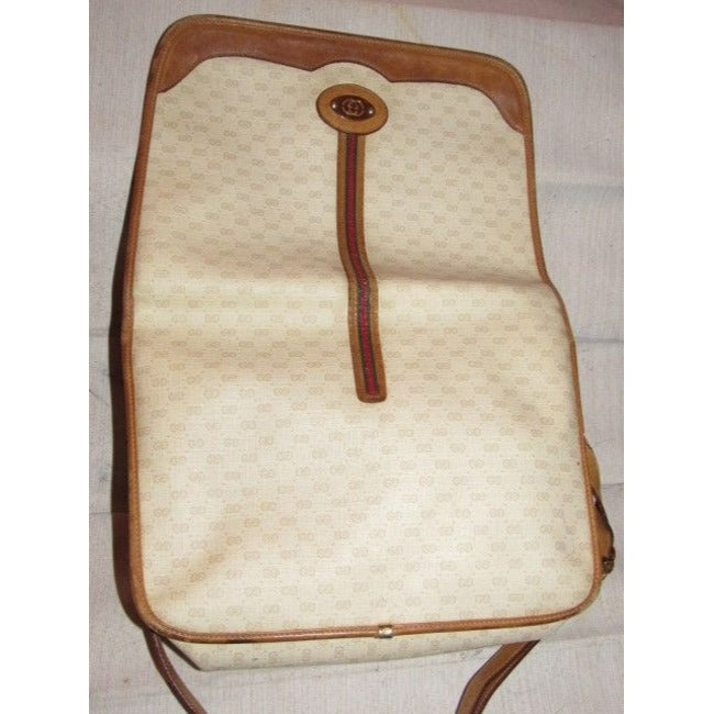 Gucci Vintage Purses Beige With Camel Small G Logo And Red Green Stripe Leather Coated