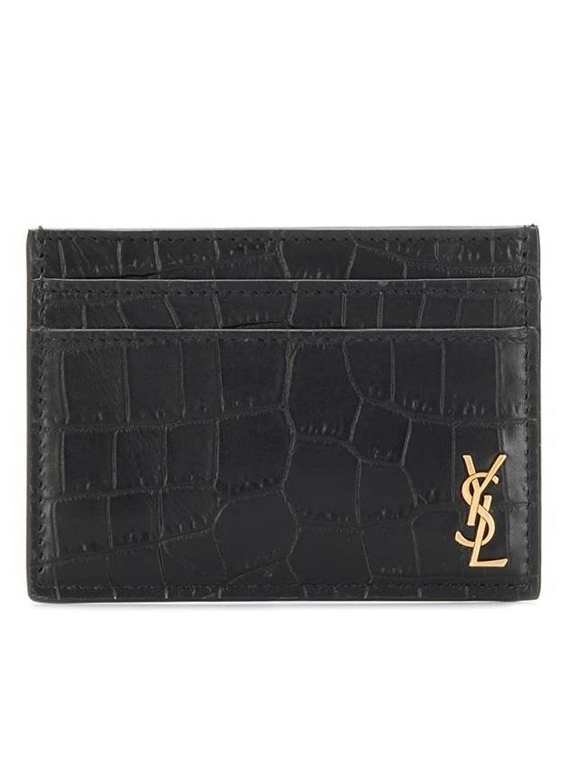 Luxury Saint Laurent Trending 2025 Monogram Logo Crocodile Card Wallet Black