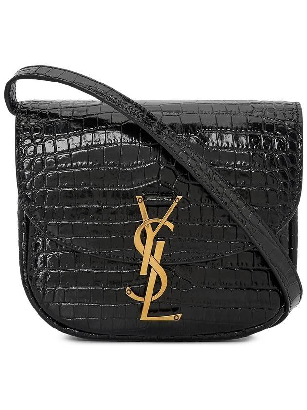 Luxury Saint Laurent Trending 2025 Kaia Shiny Crocodile-Embossed Leather Small Shoulder Bag Black