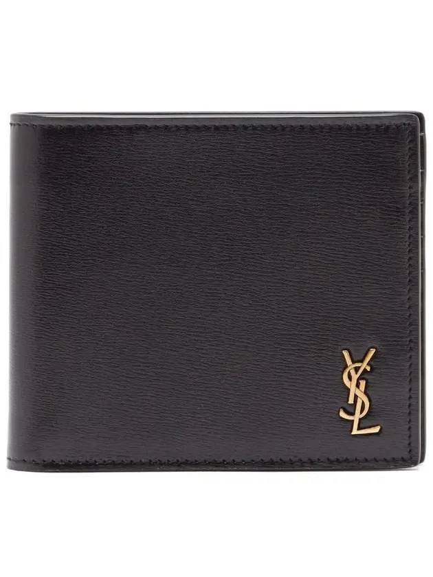 Luxury Saint Laurent Trending 2025 Tiny Cassandre Gold Monogram Half Wallet Black