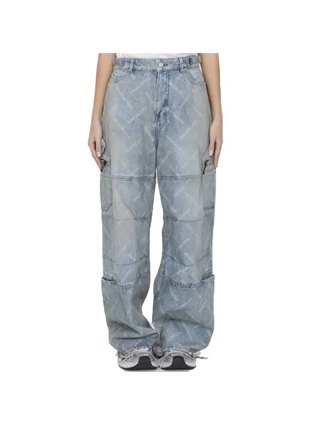 Luxury Balenciaga Trending 2026 Bal Diagonal Allover Cargo Wide Jeans Blue