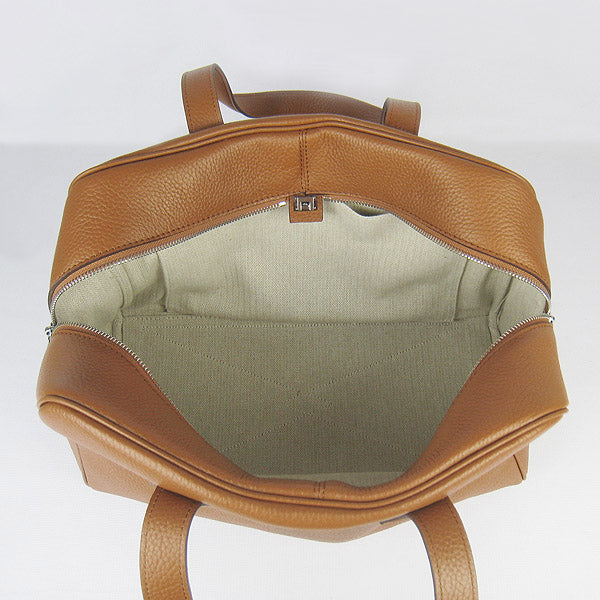 Luxury Hermes Togo leather handbag H2802 light coffee silver
