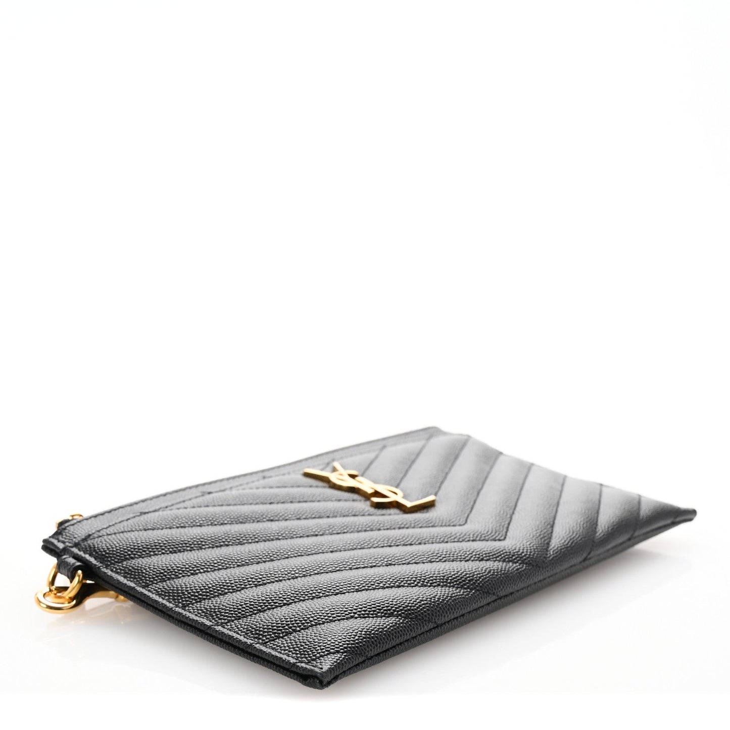 Saint Laurent Grain De Poudre Chevron Monogram Large Bill Pouch Black