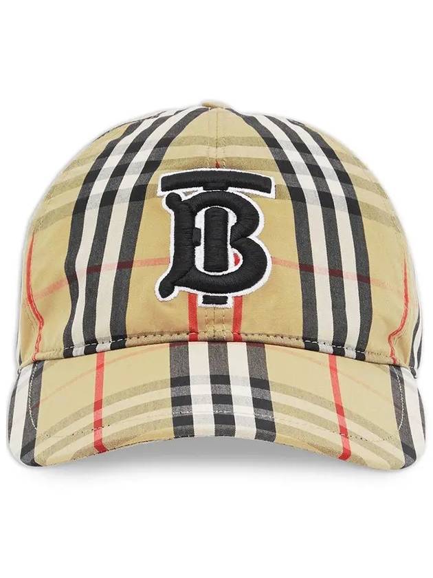 Luxury Burberry TB Logo Monogram Motif Vintage Check Ball Cap Beige