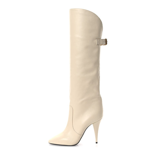 Saint Laurent Lambskin Koller 110 Tall Boots 40 Real Beige