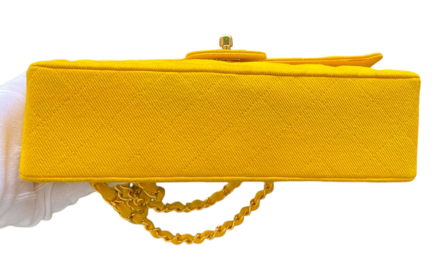 Chanel 90s Yellow Denim Medium Classic Flap Bag 24K Gold Hardware