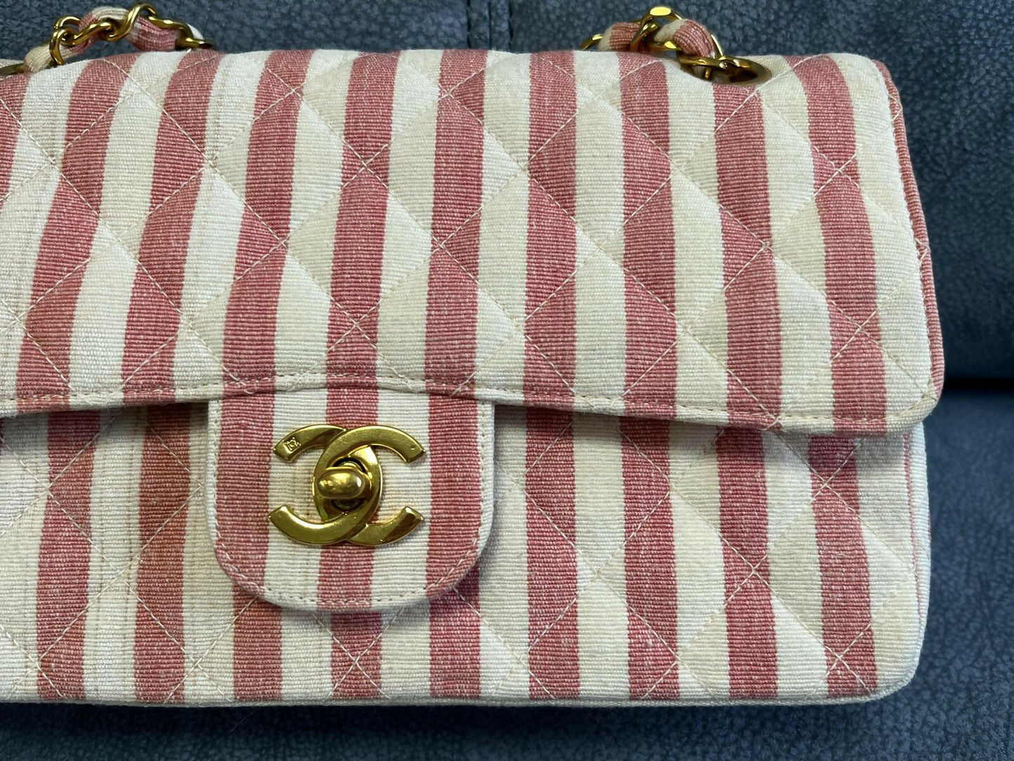 Chanel  Striped Linen Classic Flap Bag