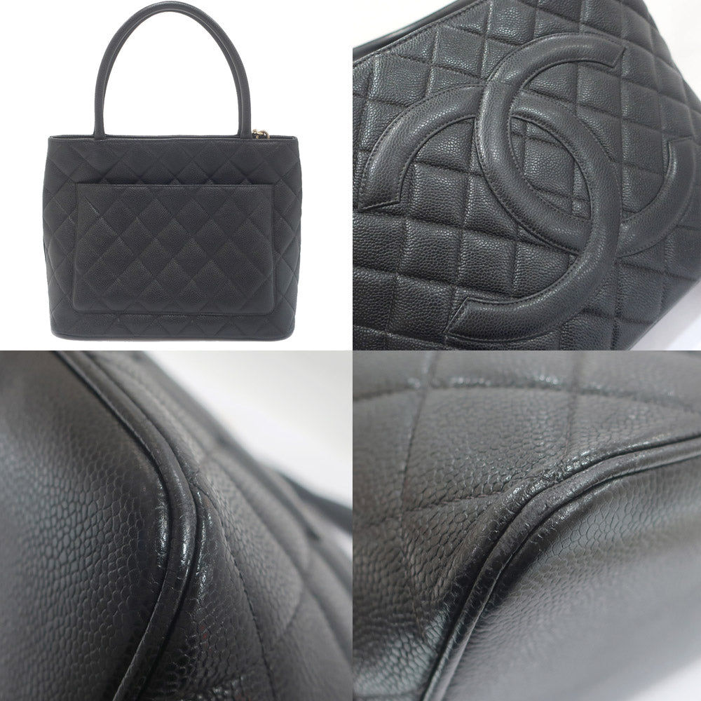 Chanel Tote Bag Caviar Skin Black Gold Metal Fittings