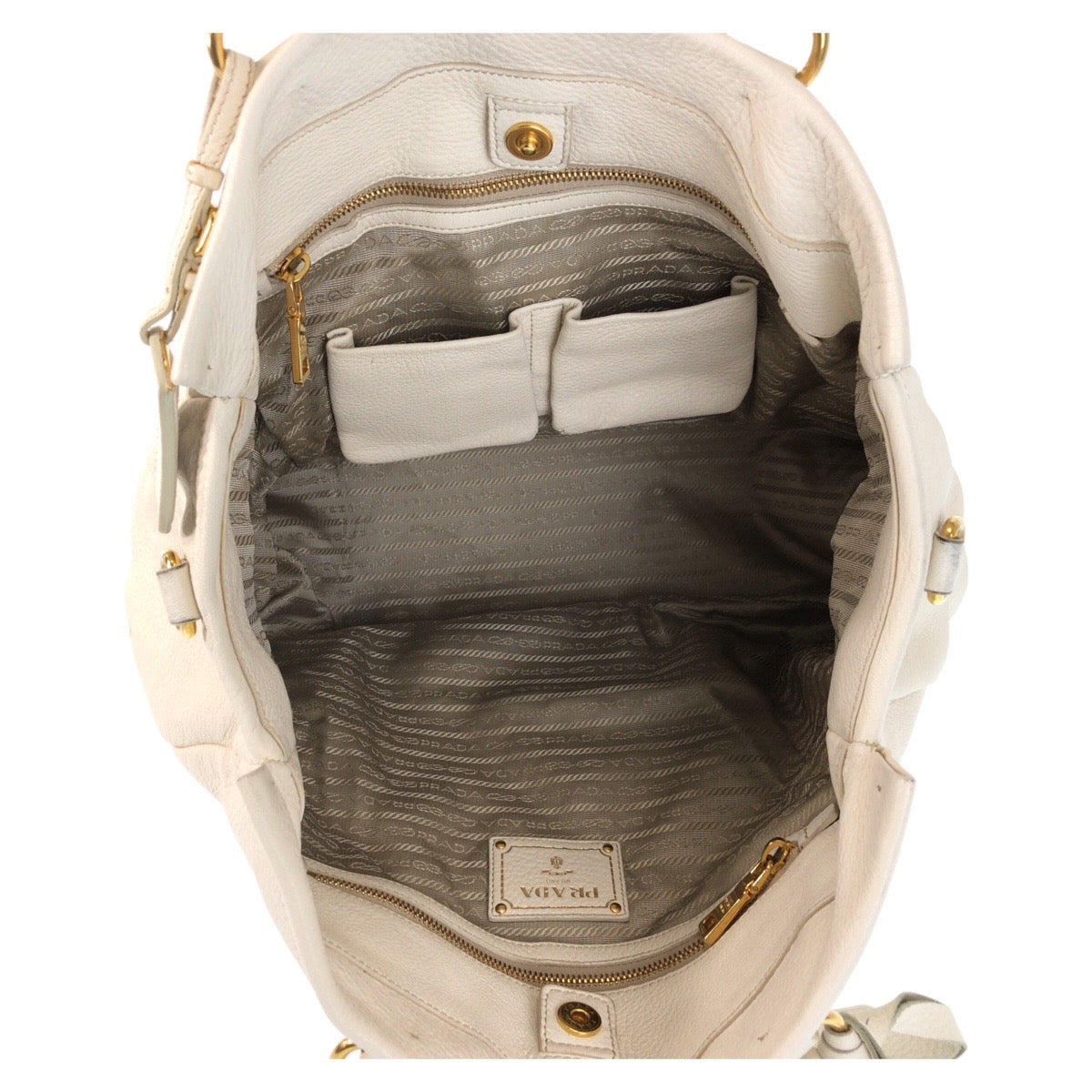 PRADA Tote Bag leather White Ivory Gold Metal Vitterodino